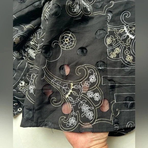 Samuel Dong  Ruffled neck Button Jacket Artsy Textured Blouse - Picture 9 of 11